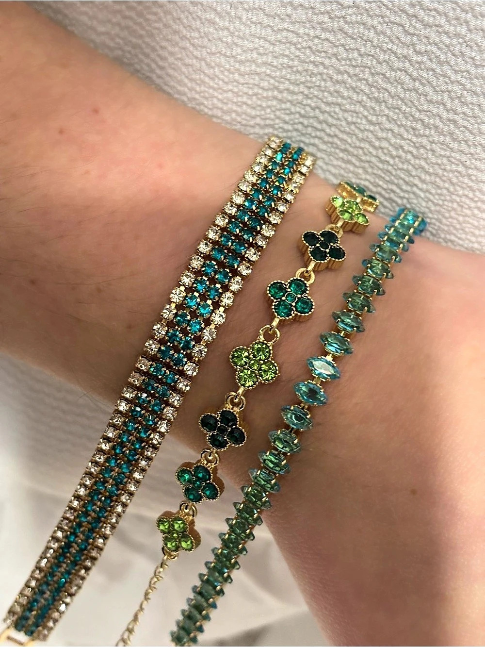 Blue & Green Rhinestone Bracelet Set